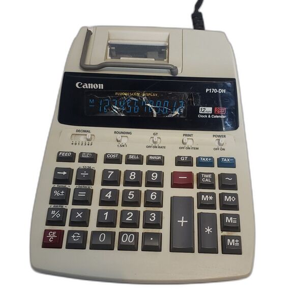 Canon P170-DH-3 12-Digit Desktop Printing Calculator with Clock NEW - Picture 1 of 5